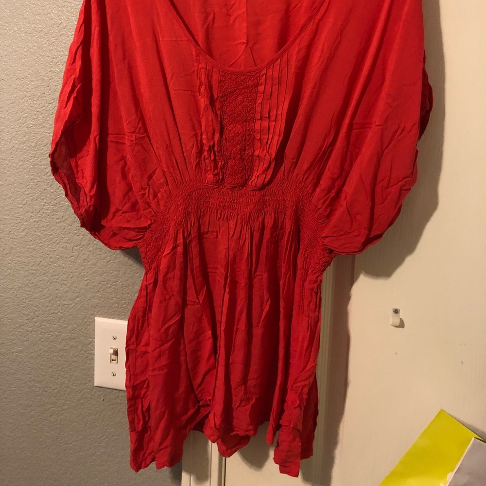 Torrid coral smocked rayon lace blouse top 2